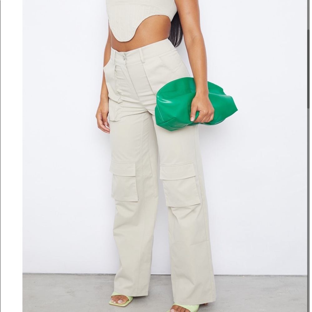 Stone Twill Pocket Detail High Waist Cargo Pants